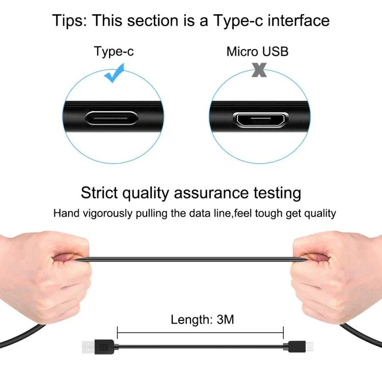 HAWEEL 3m USB-C to USB 2.0 Fast Data & Charging Cable