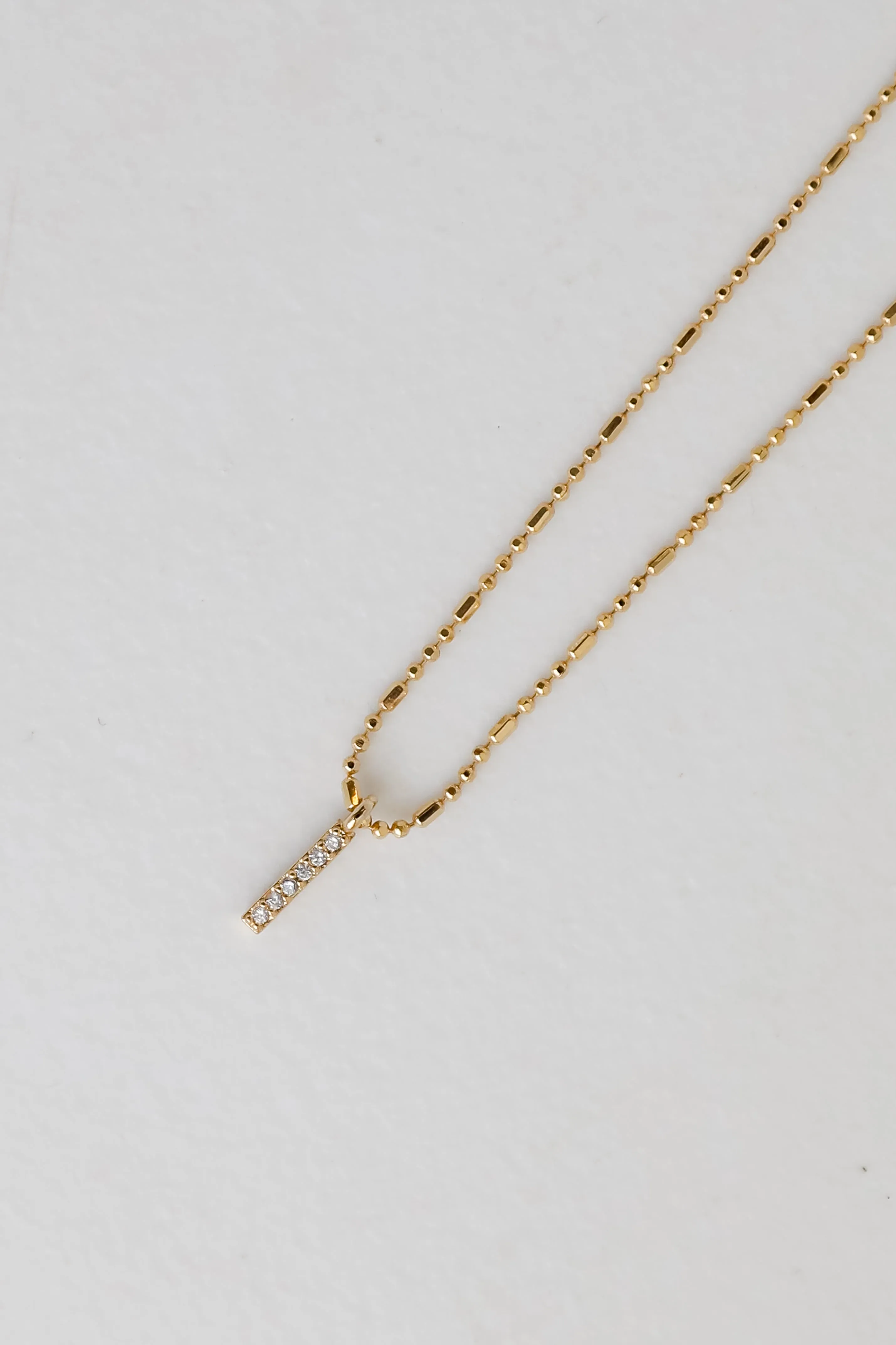 Heidi Gold Rhinestone Bar Charm Necklace