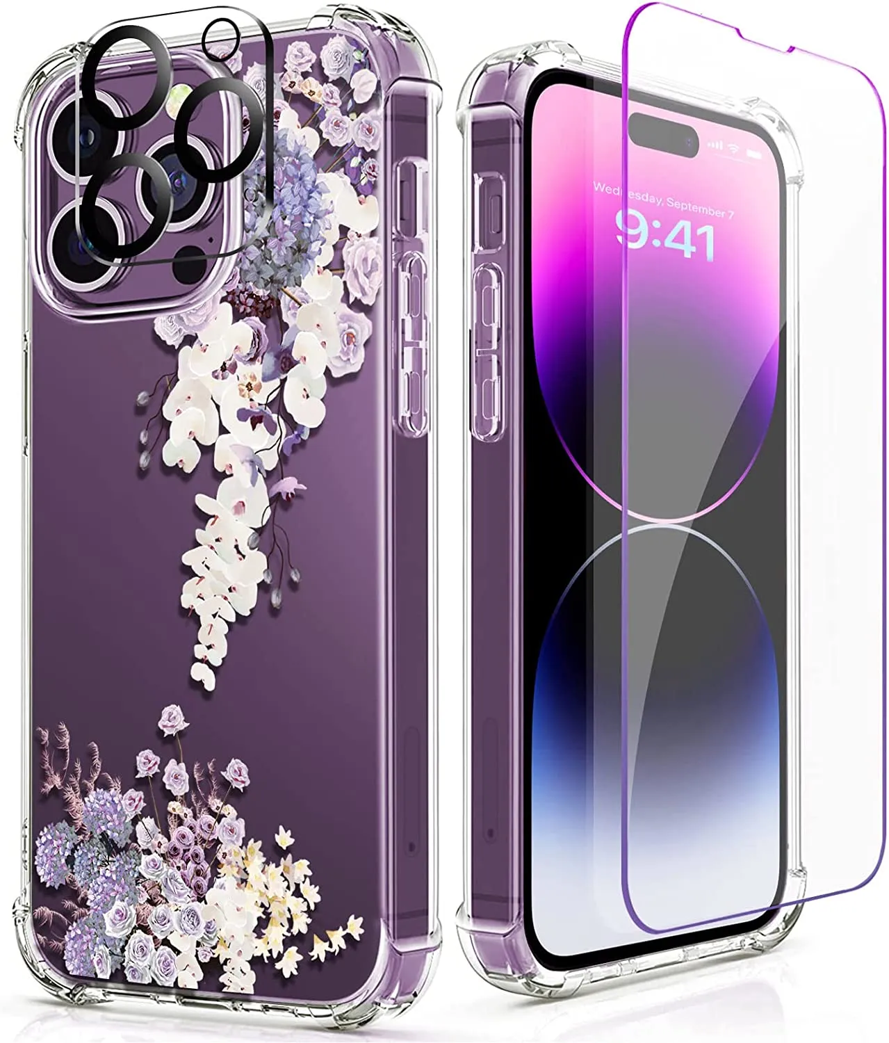 iPhone 14 Pro Case with Tempered Glass Screen Protector Camera Cover