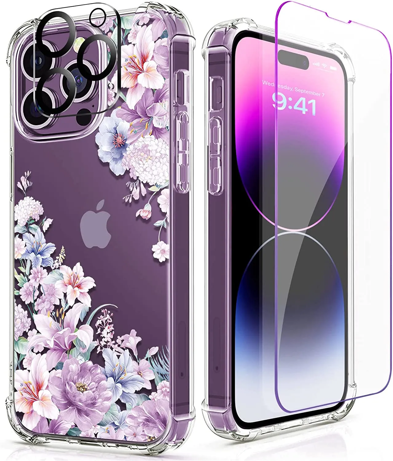 iPhone 14 Pro Case with Tempered Glass Screen Protector Camera Cover