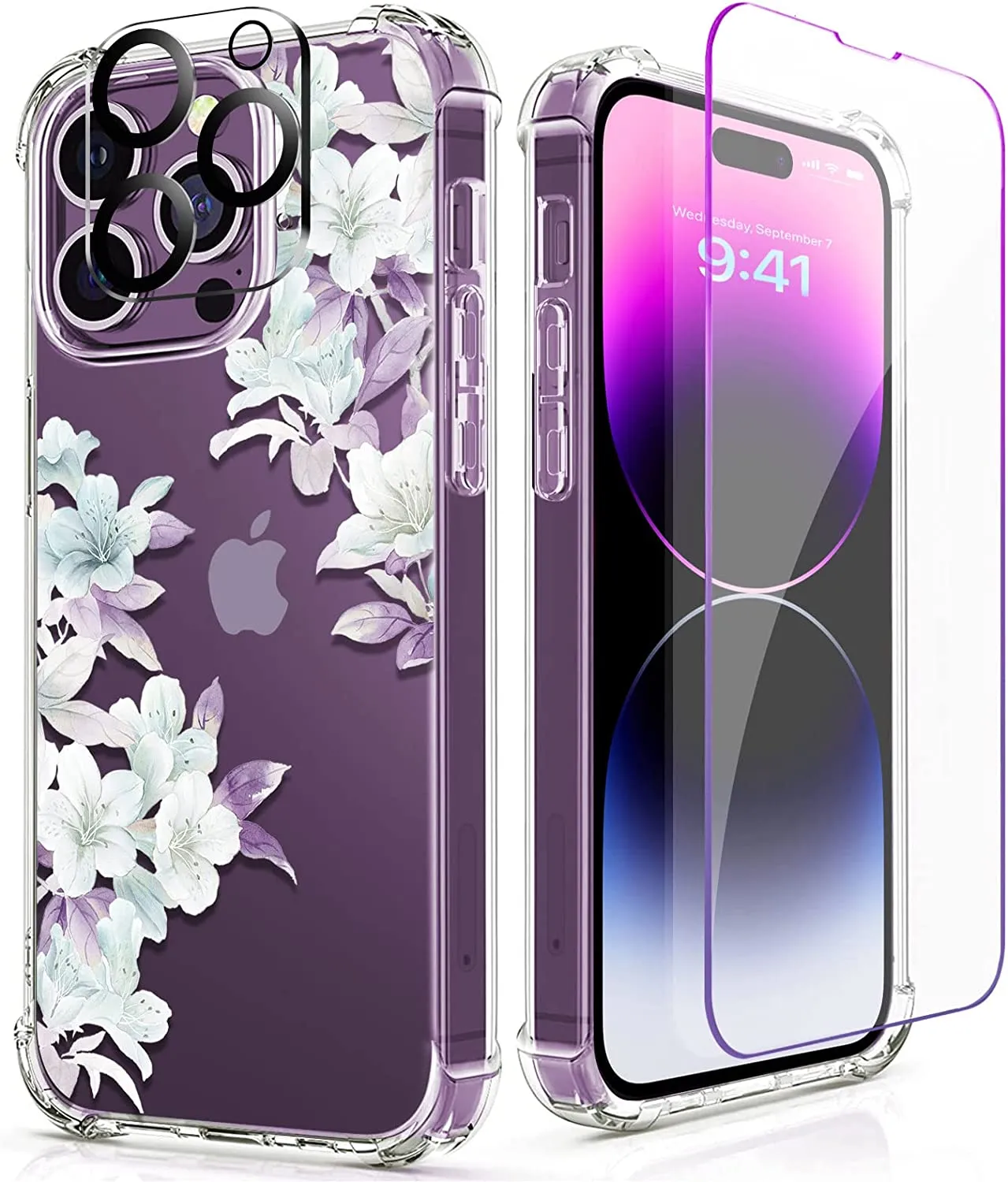 iPhone 14 Pro Case with Tempered Glass Screen Protector Camera Cover