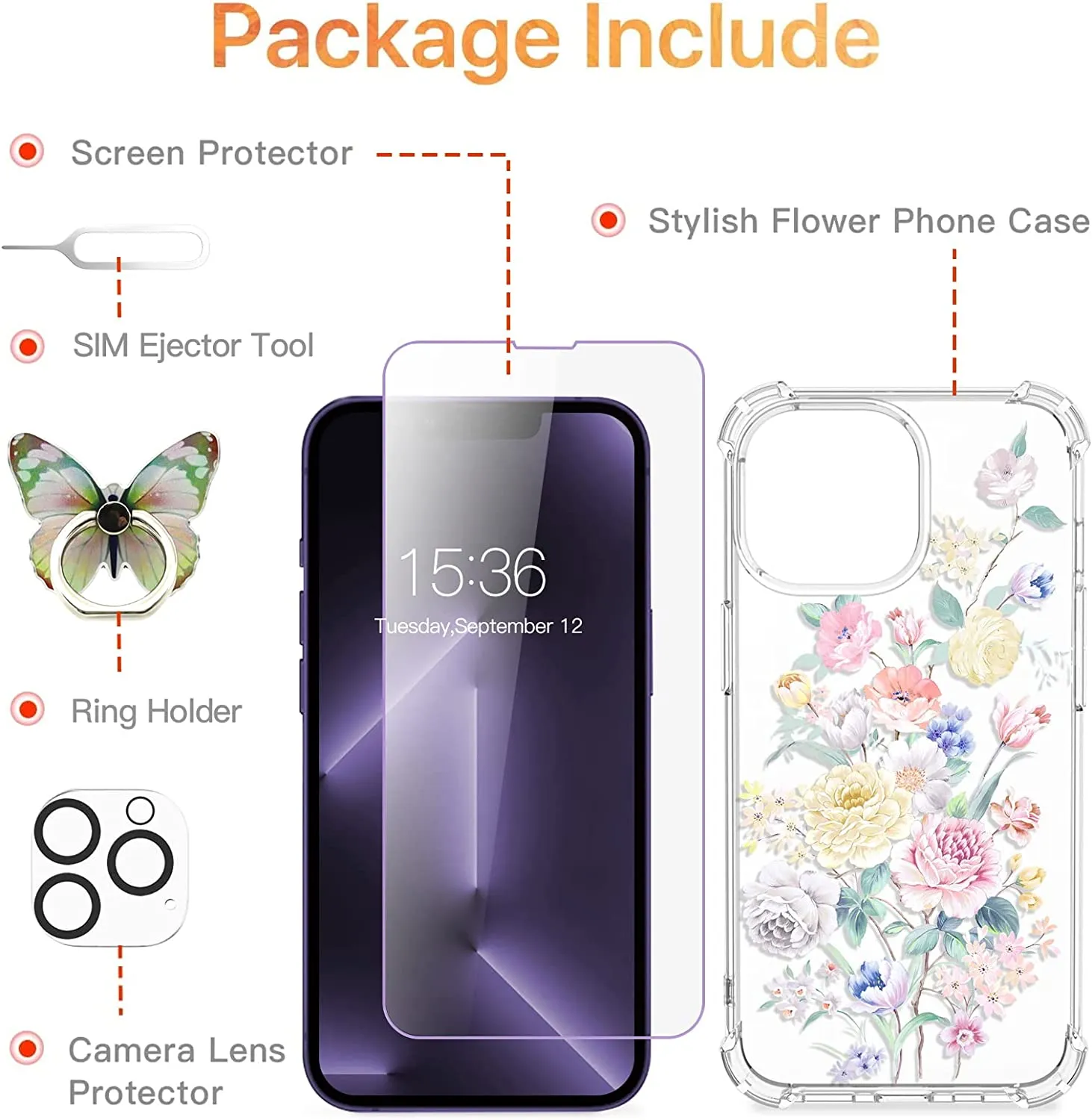 iPhone 14 Pro Case with Tempered Glass Screen Protector Camera Cover