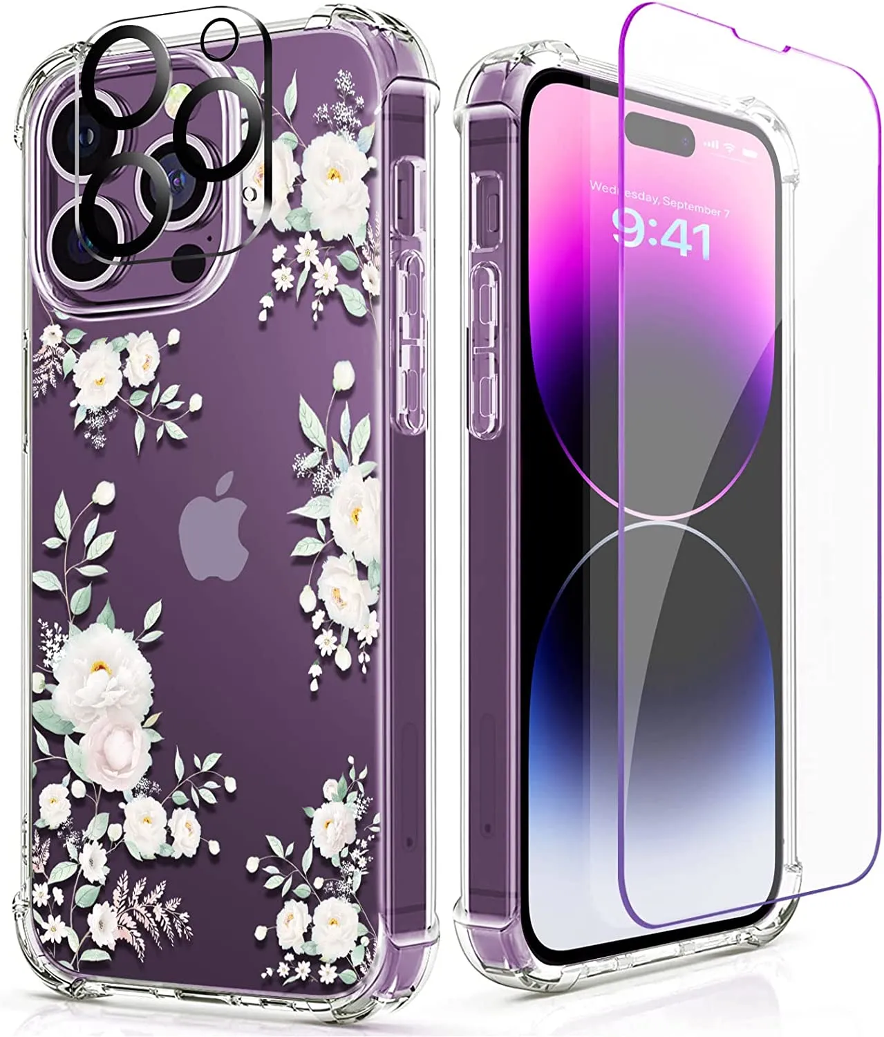 iPhone 14 Pro Case with Tempered Glass Screen Protector Camera Cover