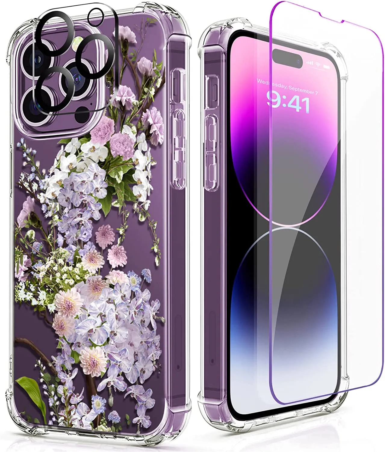 iPhone 14 Pro Case with Tempered Glass Screen Protector Camera Cover