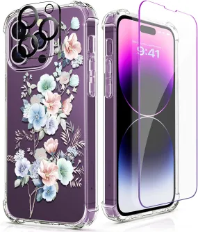 iPhone 14 Pro Case with Tempered Glass Screen Protector Camera Cover