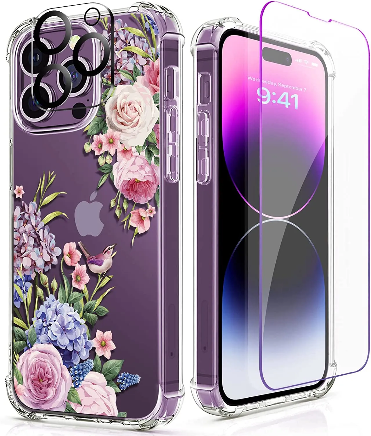 iPhone 14 Pro Case with Tempered Glass Screen Protector Camera Cover