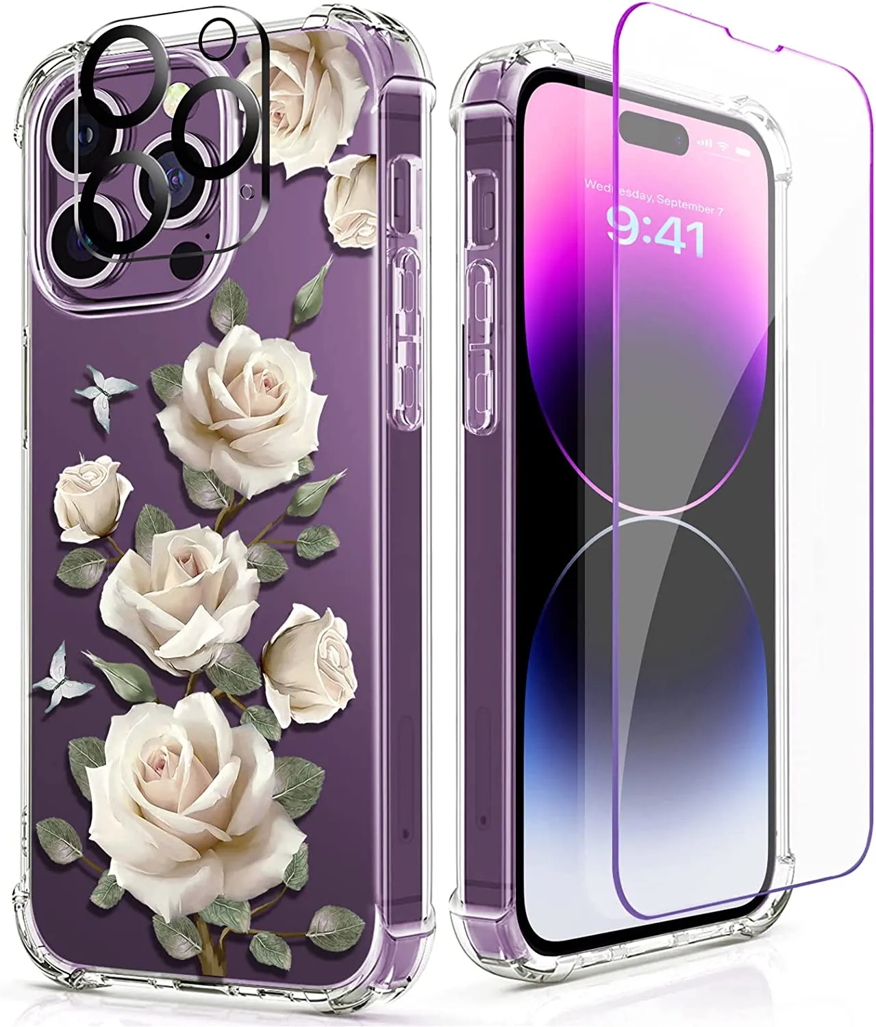 iPhone 14 Pro Case with Tempered Glass Screen Protector Camera Cover