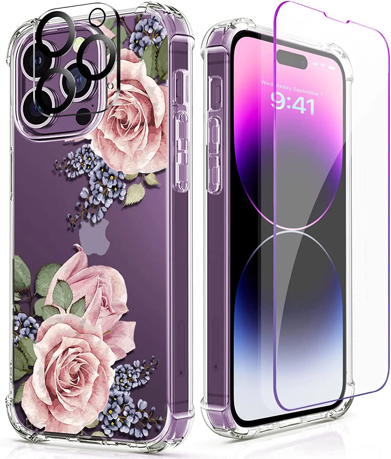 iPhone 14 Pro Case with Tempered Glass Screen Protector Camera Cover