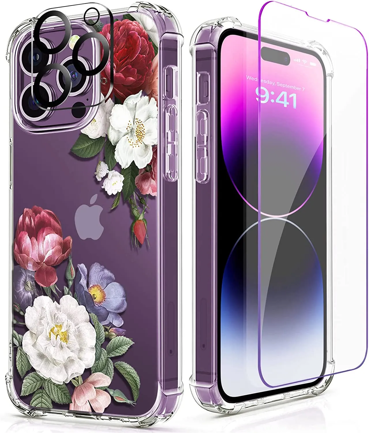 iPhone 14 Pro Case with Tempered Glass Screen Protector Camera Cover