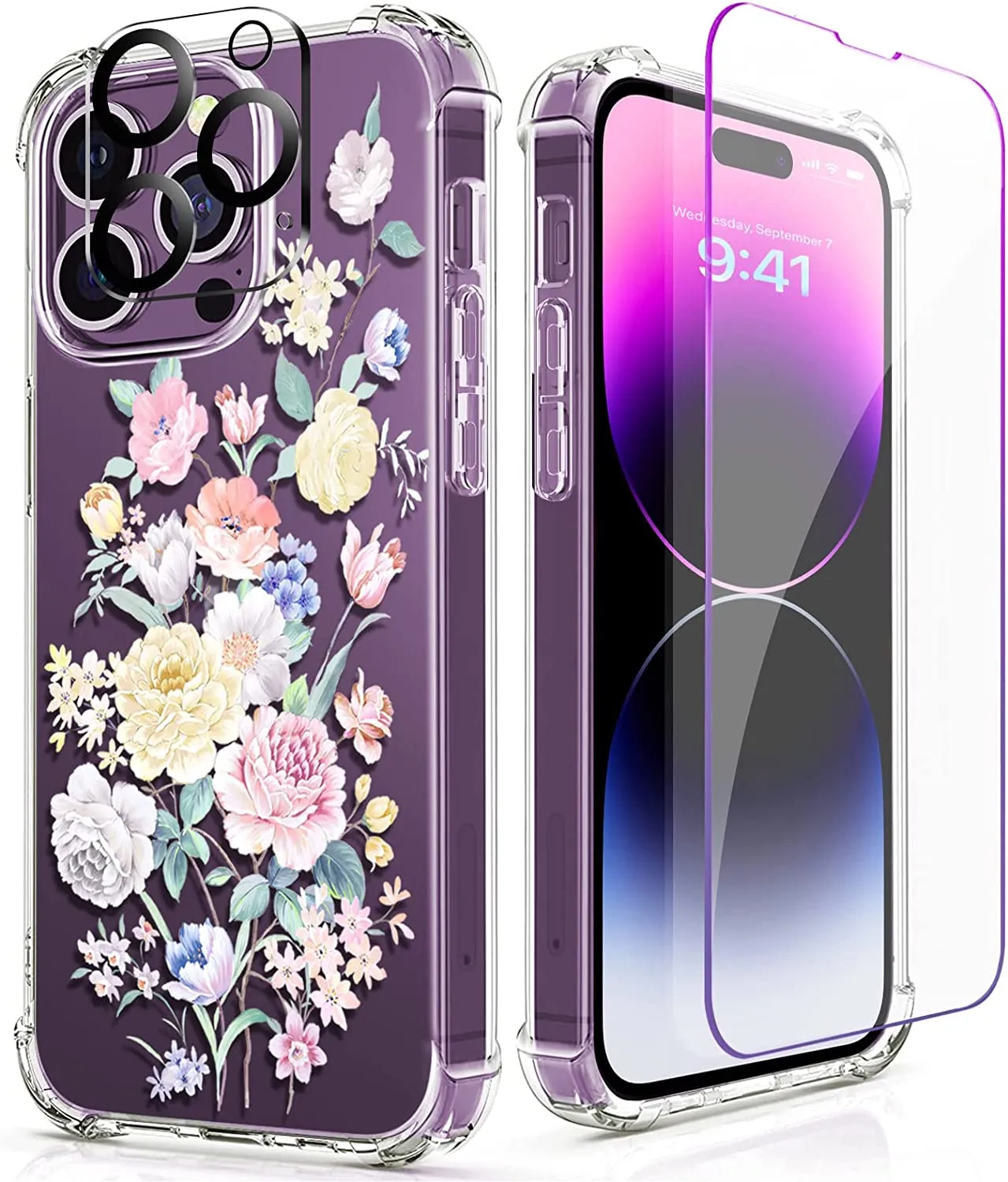 iPhone 14 Pro Case with Tempered Glass Screen Protector Camera Cover