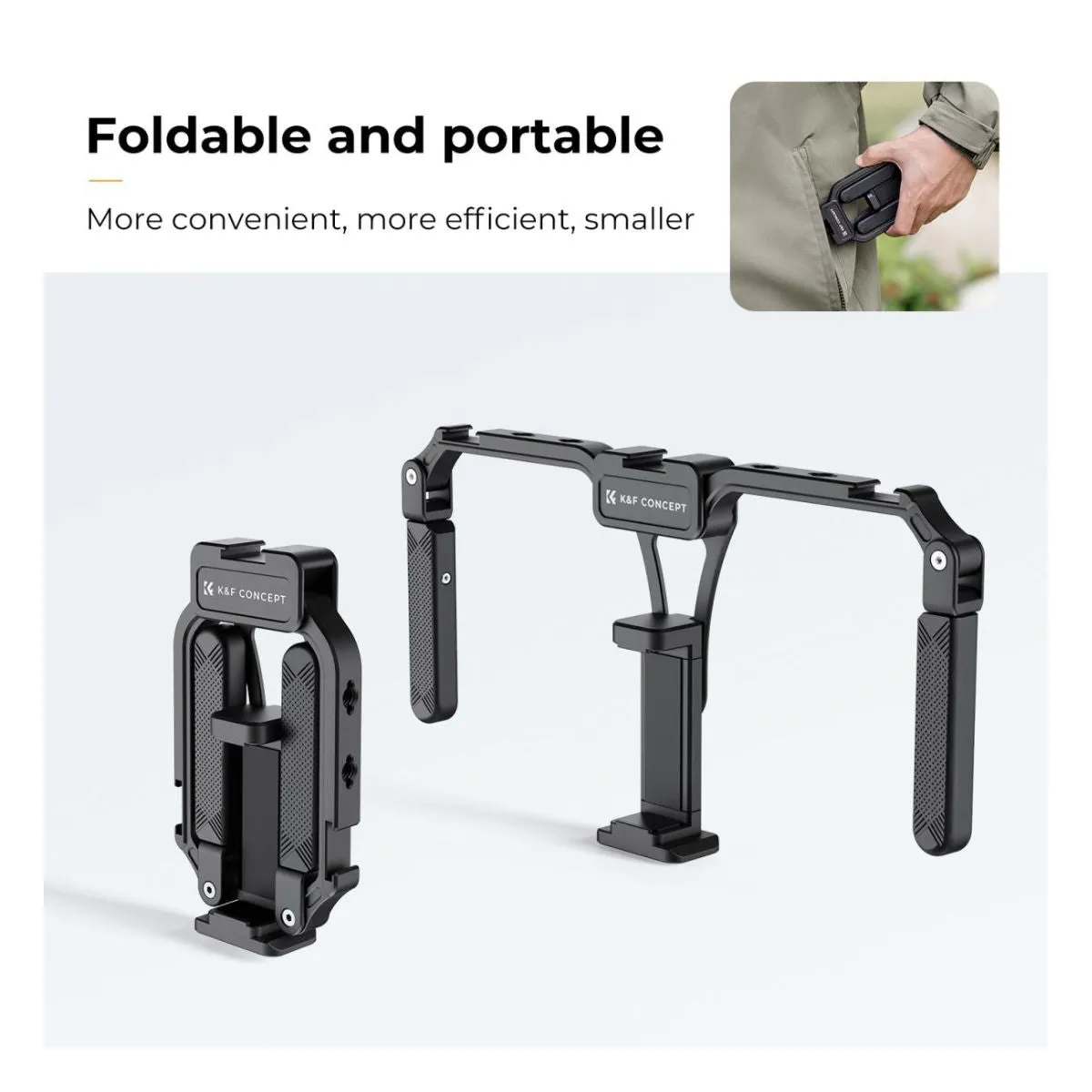 K&F Concept Foldable Phone Video Rig for iPhone & Android Smartphones with Dual Handles & Cold Shoe Mount for LED Fill Lights, Microphones, and Camera Accessories