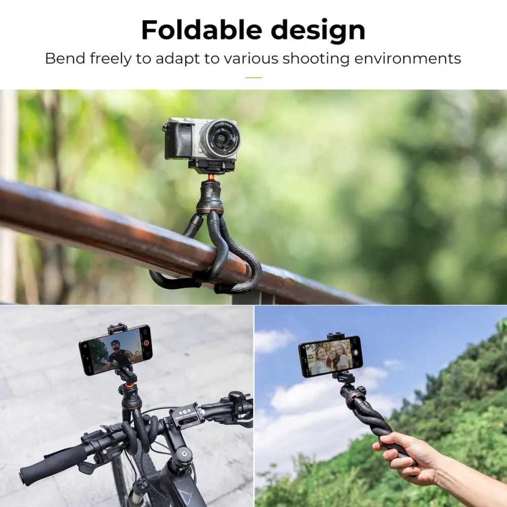 K&F Concept MS-01 Flexible Tripod with Integrated Clip Phone Holder, Metal Ball Head, and Wireless Bluetooth Remote Control for Smartphones, Video Fill Light, Cameras