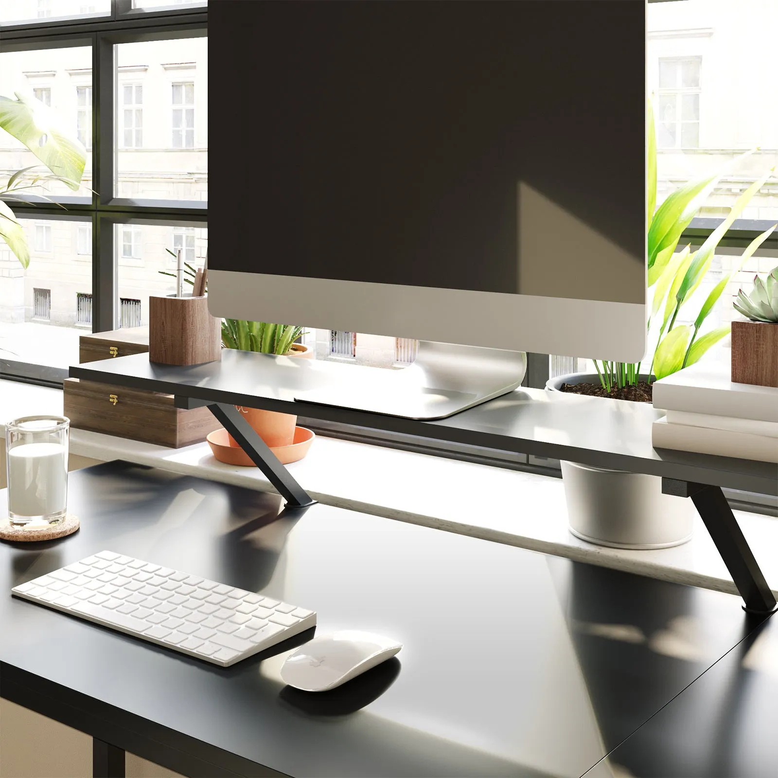 L-Shaped Corner Desk with Monitor Stand