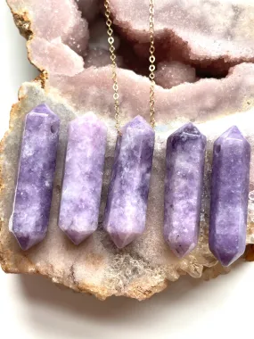 Lepidolite Point Necklace - Crystal Healing Jewelry Sterling or Gold Fill