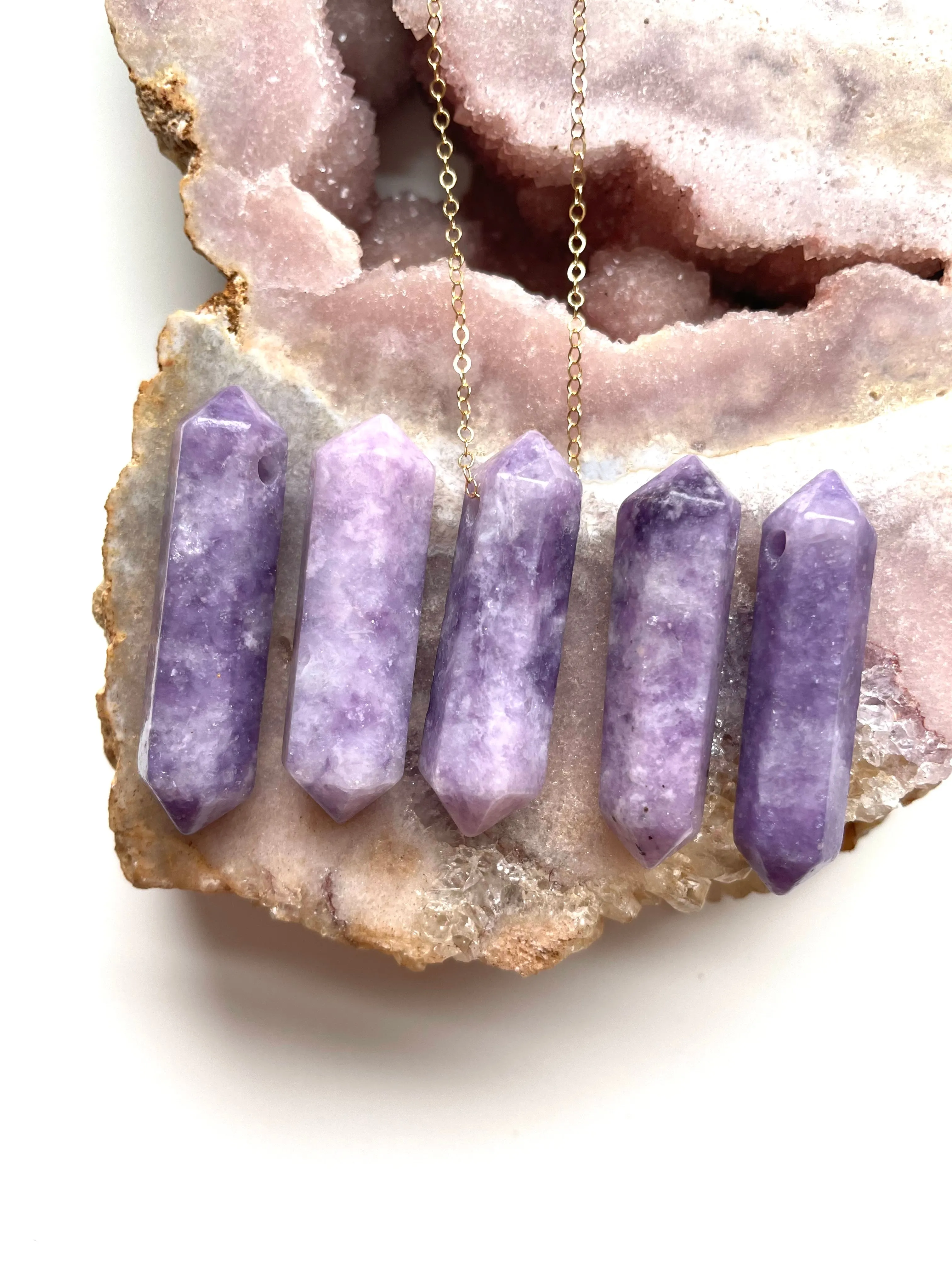 Lepidolite Point Necklace - Crystal Healing Jewelry Sterling or Gold Fill