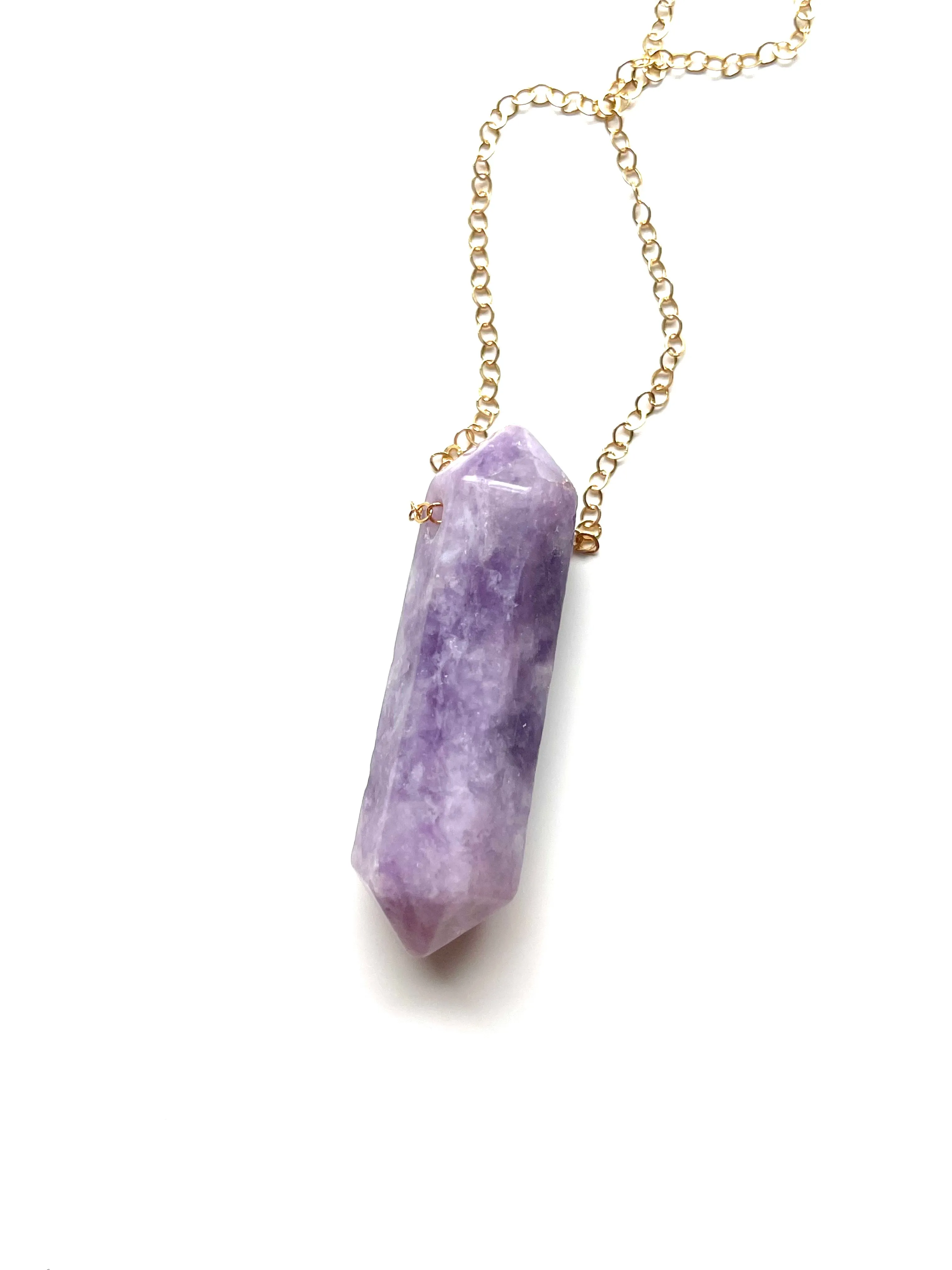 Lepidolite Point Necklace - Crystal Healing Jewelry Sterling or Gold Fill