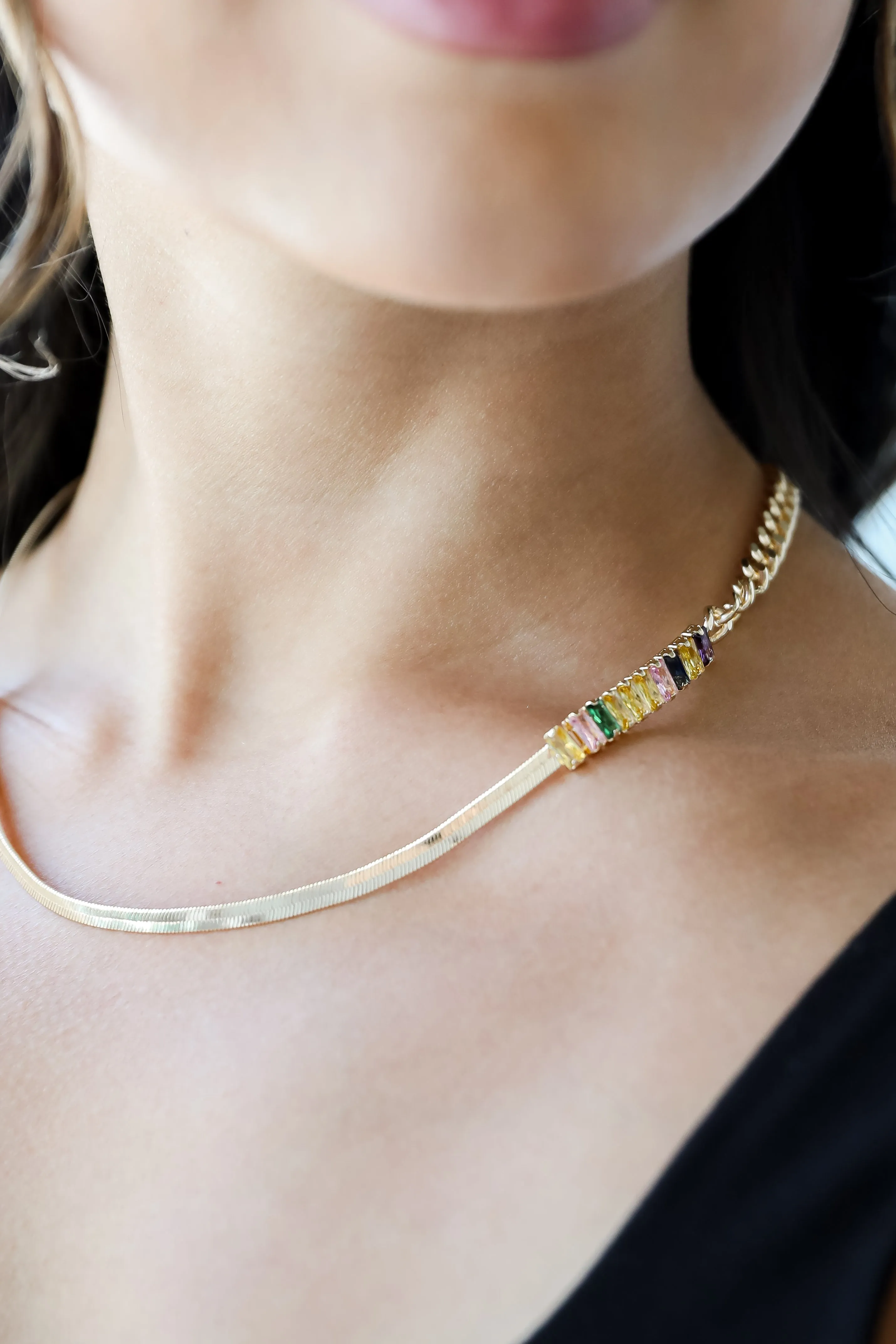 Maria Gold Gemstone Snake Chain Necklace