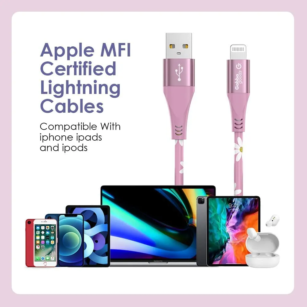 MFi Certified Lightning 4FT Printed Lightning Sync & Charge Cable (Pink Sunflower) Compatible with: iPhone 13/iPhone 13 Pro/iPhone 13 Pro Max/iPhone 13 Mini/IPhone 12 Pro/iPhone 12 Pro Max/iPhone 12 mini/iPhone 12/iPhone 11