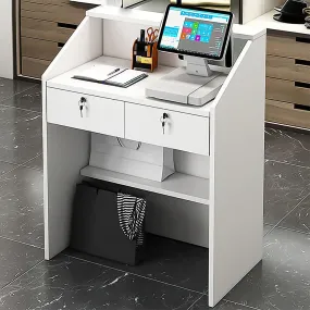 Minimalist Small Reception Desk with Lockable Drawers and Keyboard Tray for Stores JDT-1062