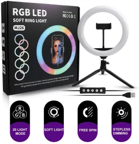 MJ-26 RGB LED Soft Ring Light With Stand-Selfie Light