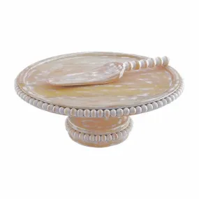 Mud Pie Beaded Wood Cake Stand with Server