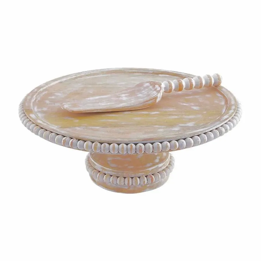 Mud Pie Beaded Wood Cake Stand with Server