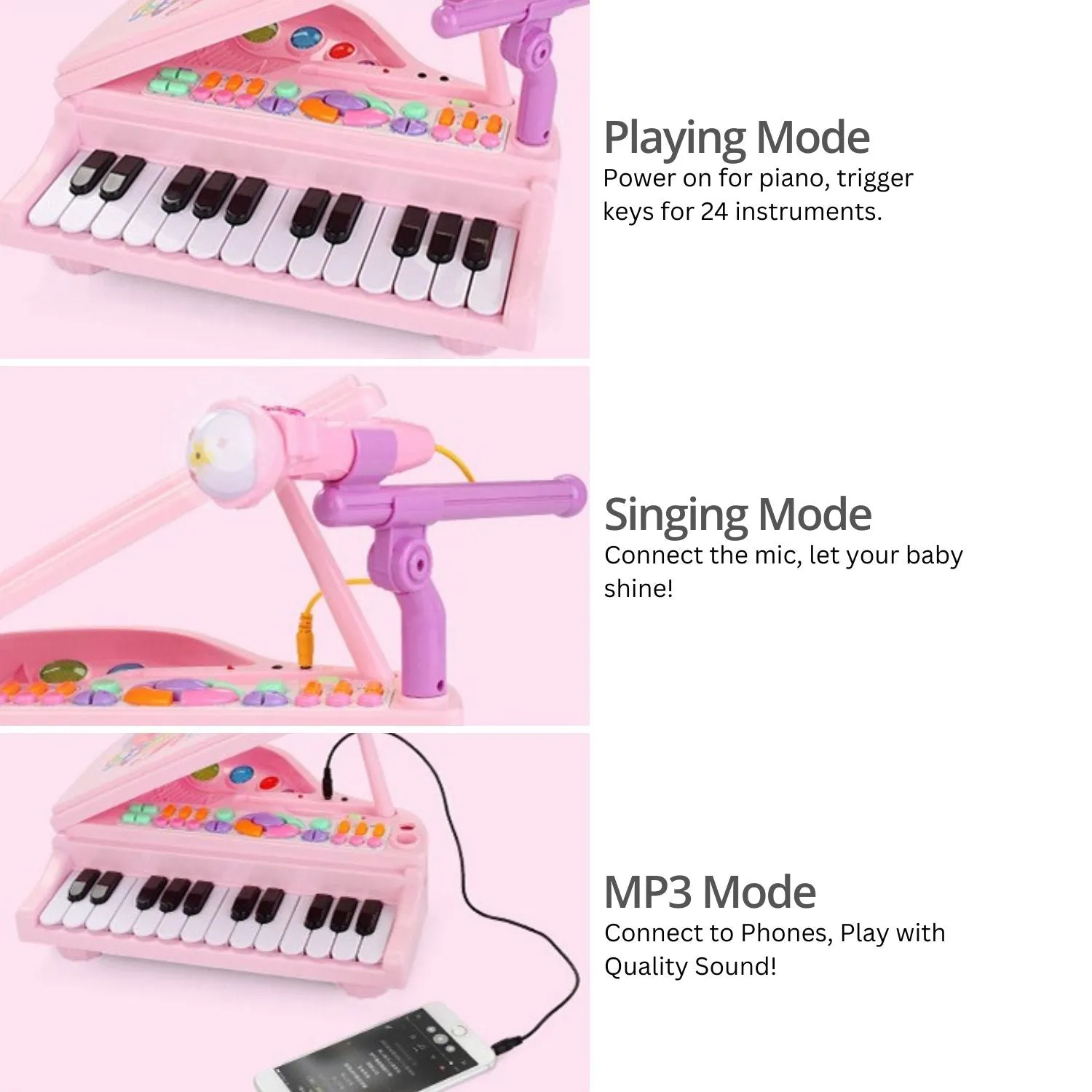 Multi-Functional Kids Piano Keyboard with Mic (Pink)