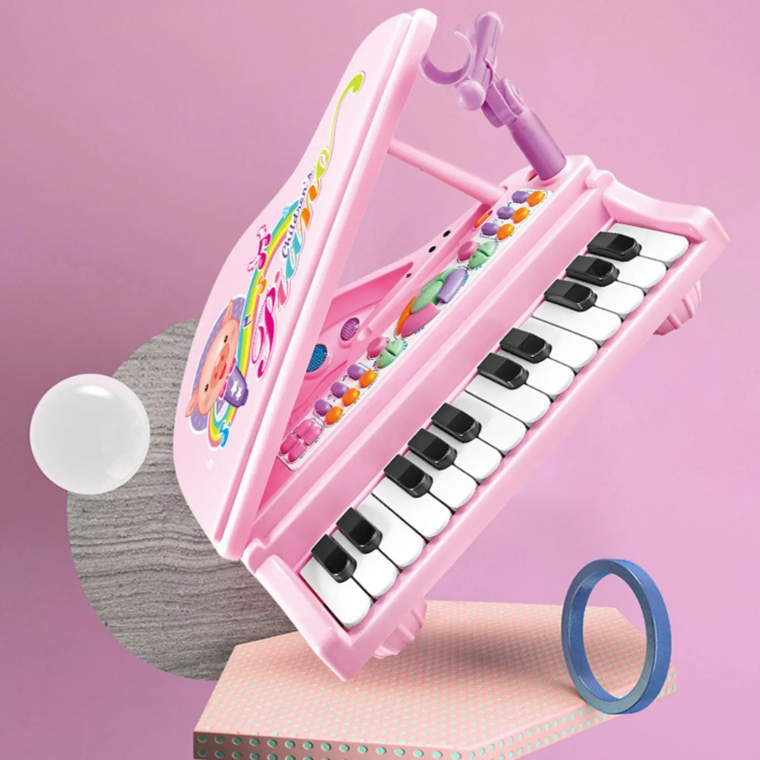 Multi-Functional Kids Piano Keyboard with Mic (Pink)