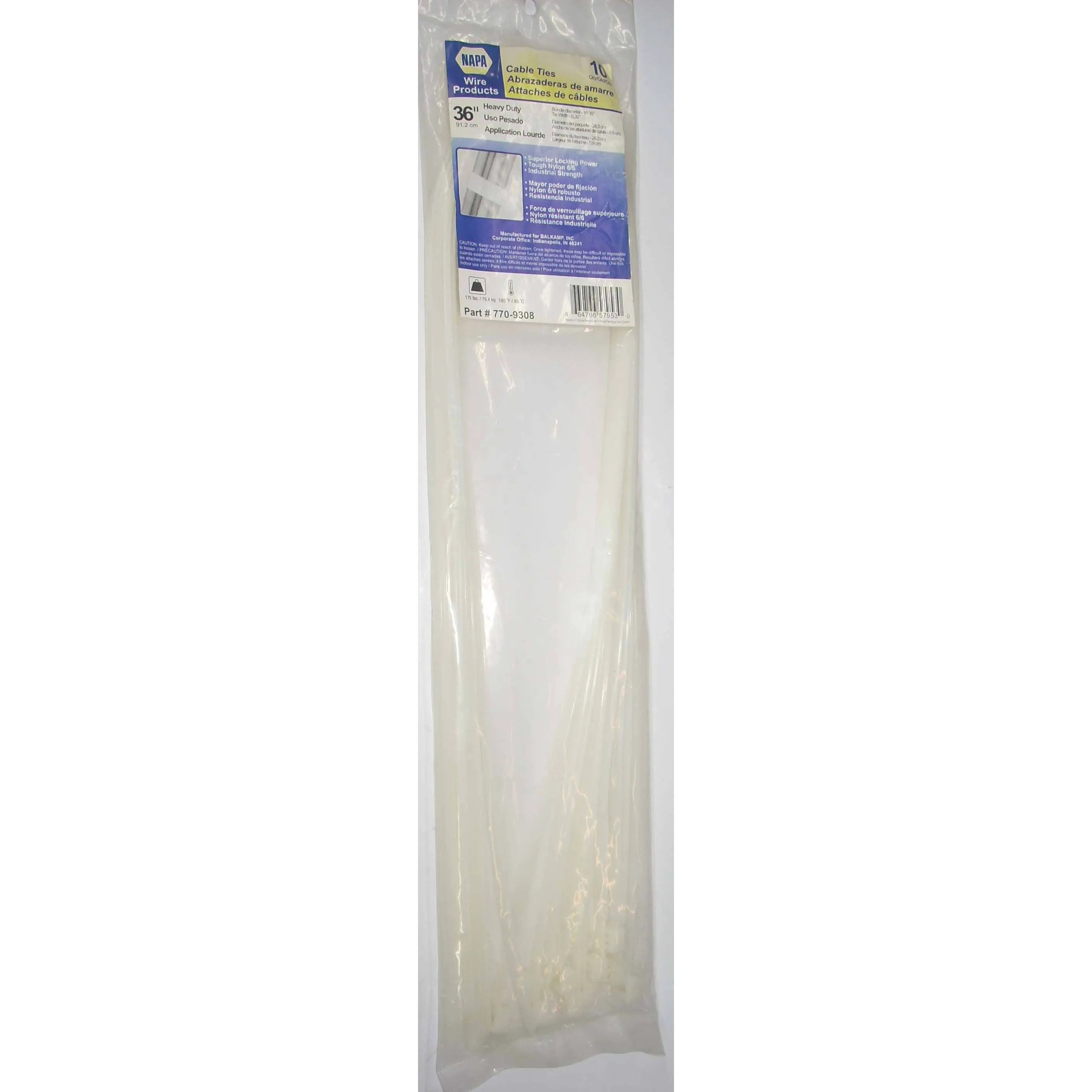 Napa 770-9308 White Cable Ties Heavy Duty 36" Long 10pk