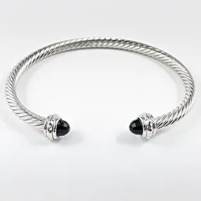 Nice Cable Wire Duo Black CZ Crystal Ends Brass Bangle