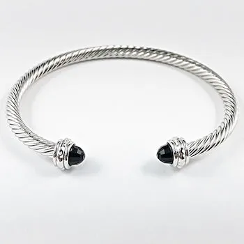 Nice Cable Wire Duo Black CZ Crystal Ends Brass Bangle