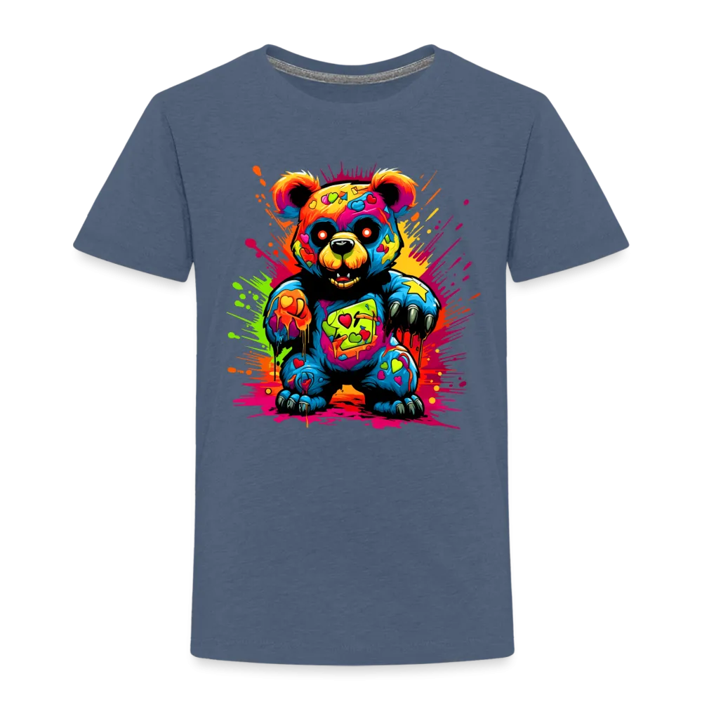 NicholesGifts Toddler Boys Multicolored Color Splash Teddy Bear Crewneck Short Sleeve T-Shirt