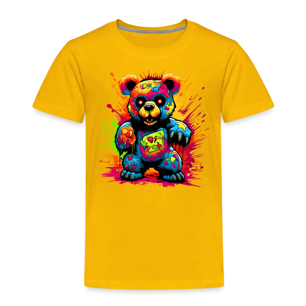 NicholesGifts Toddler Boys Multicolored Color Splash Teddy Bear Crewneck Short Sleeve T-Shirt