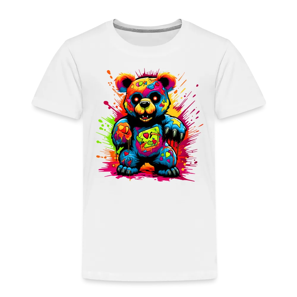 NicholesGifts Toddler Boys Multicolored Color Splash Teddy Bear Crewneck Short Sleeve T-Shirt