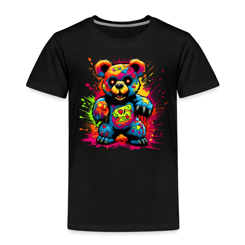 NicholesGifts Toddler Boys Multicolored Color Splash Teddy Bear Crewneck Short Sleeve T-Shirt