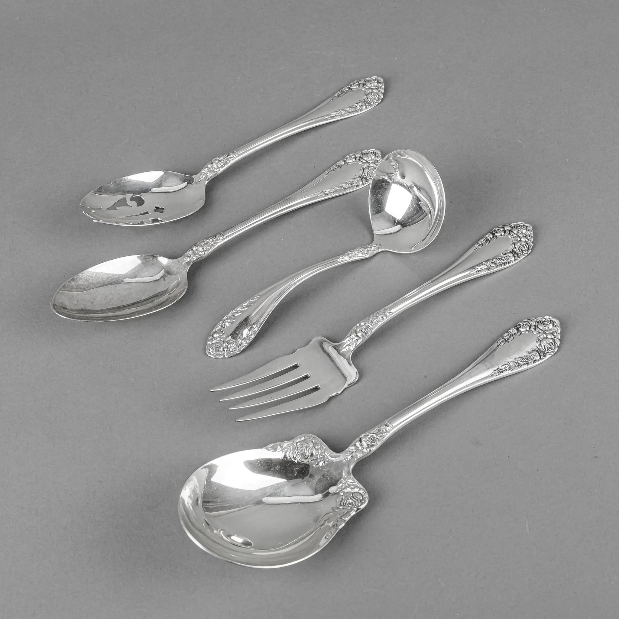 NORTHUMBRIA Normandy Rose Sterling Flatware 6 Place Settings w/Serving Pieces