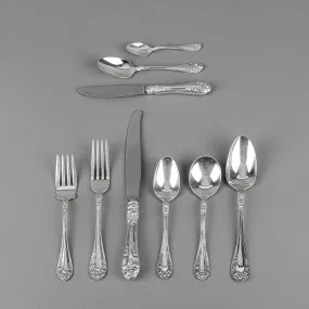 NORTHUMBRIA Normandy Rose Sterling Flatware 6 Place Settings w/Serving Pieces