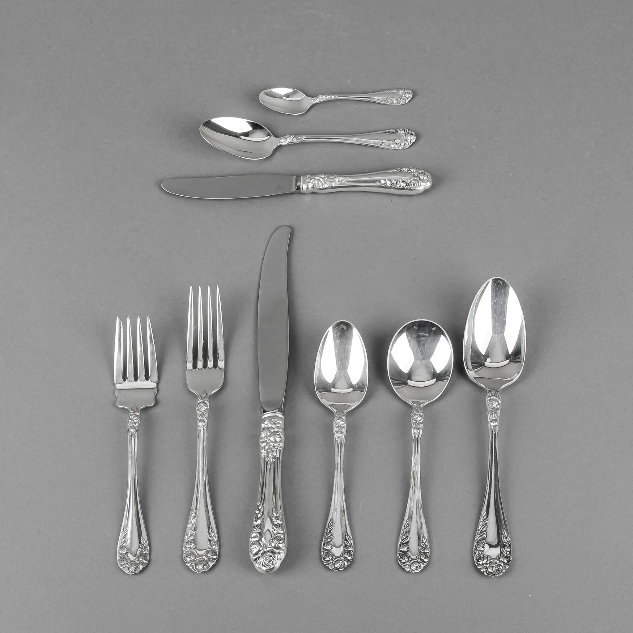 NORTHUMBRIA Normandy Rose Sterling Flatware 6 Place Settings w/Serving Pieces