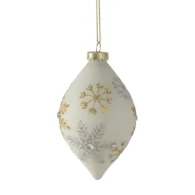 Off White with Gold and Silver Snowflakes Glass Doublepoint Ornament