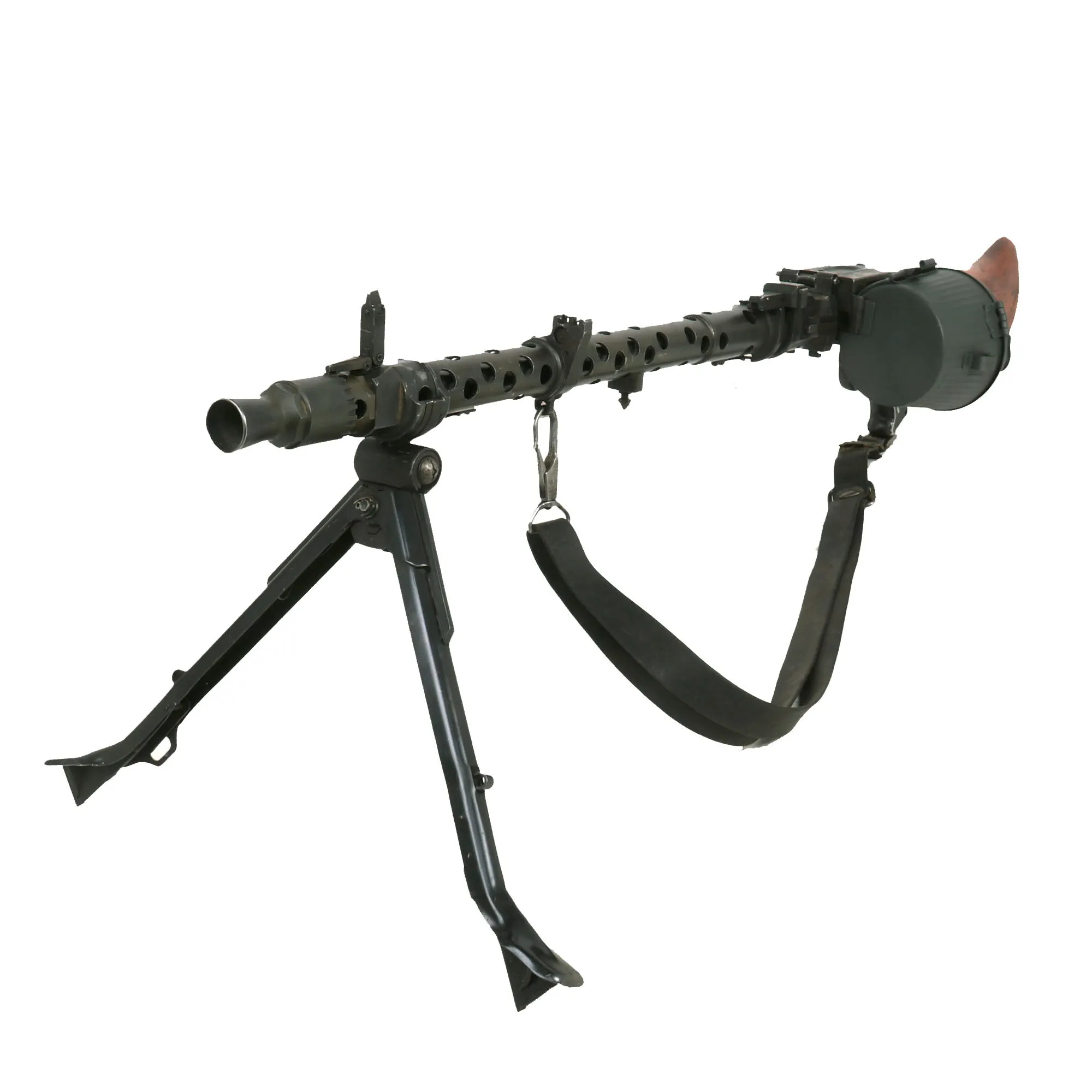 Original German WWII MG 34 Display Machine Gun by Waffenwerke Brünn with Belt Carrier & Leather Carry Sling - dated 1945