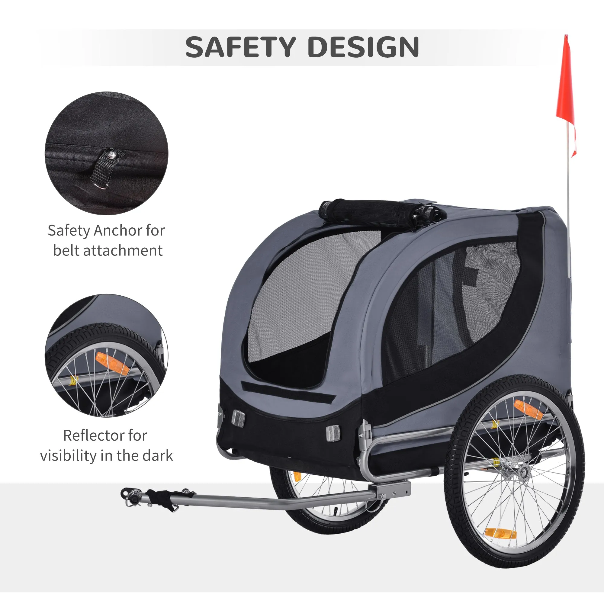 PawHut Pet Bicycle Trailer Steel Dog Bike Carrier Water Resistant Travel Grey