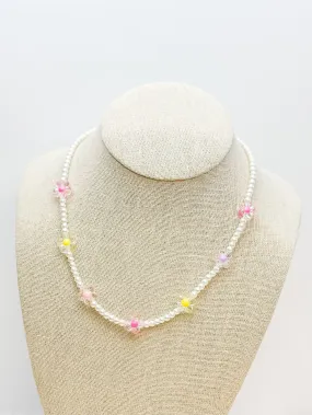 Pearl Pastel Flower Station Necklace