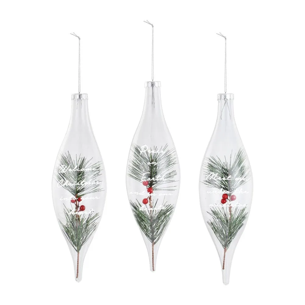 PIne with Berries Sentiment Double Point Glass Ornament