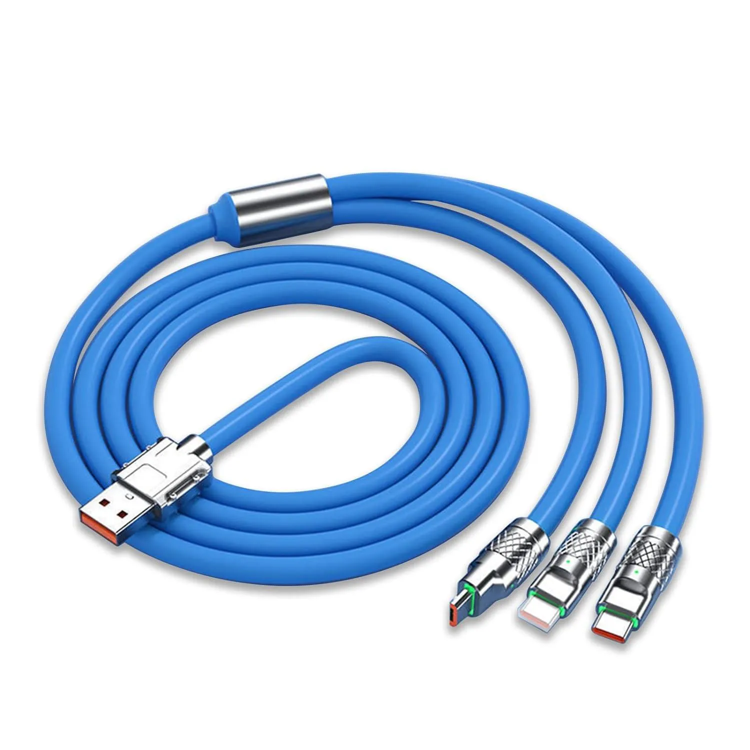 Portable Heavy Duty 3-In-1  Lightning Micro USB Type C Charging Data Cable - Blue