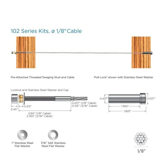 RailFX® Cable Rail Kits | 102 Series | Ø 1/8" Cable | Through-Post | Wood Post Applications