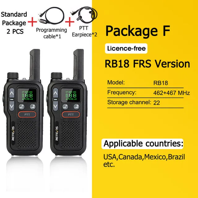 Retevis RB618 Mini Walkie Talkie Rechargeable Walkie-Talkies 1 or 2 pcs PTT PMR446 Long Range Portable Two-way Radio For Hunting