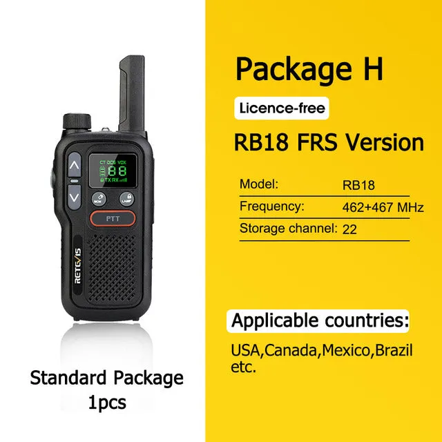 Retevis RB618 Mini Walkie Talkie Rechargeable Walkie-Talkies 1 or 2 pcs PTT PMR446 Long Range Portable Two-way Radio For Hunting