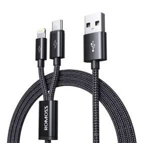 Romoss Usb A To Lightning And Type C 1.5M Cable Space Grey Nylon Braided Cable