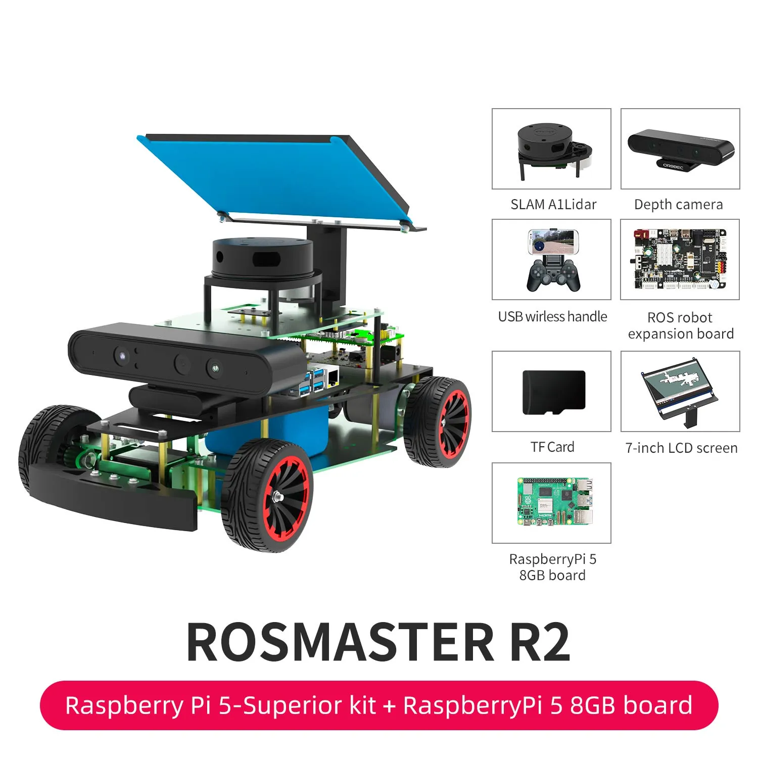 ROSMASTER R2 ROS2 Robot with Ackermann structure for Jetson NANO 4GB/Orin NANO/Orin NX/RPi 5/4B(Max Speed:1.8m/s)