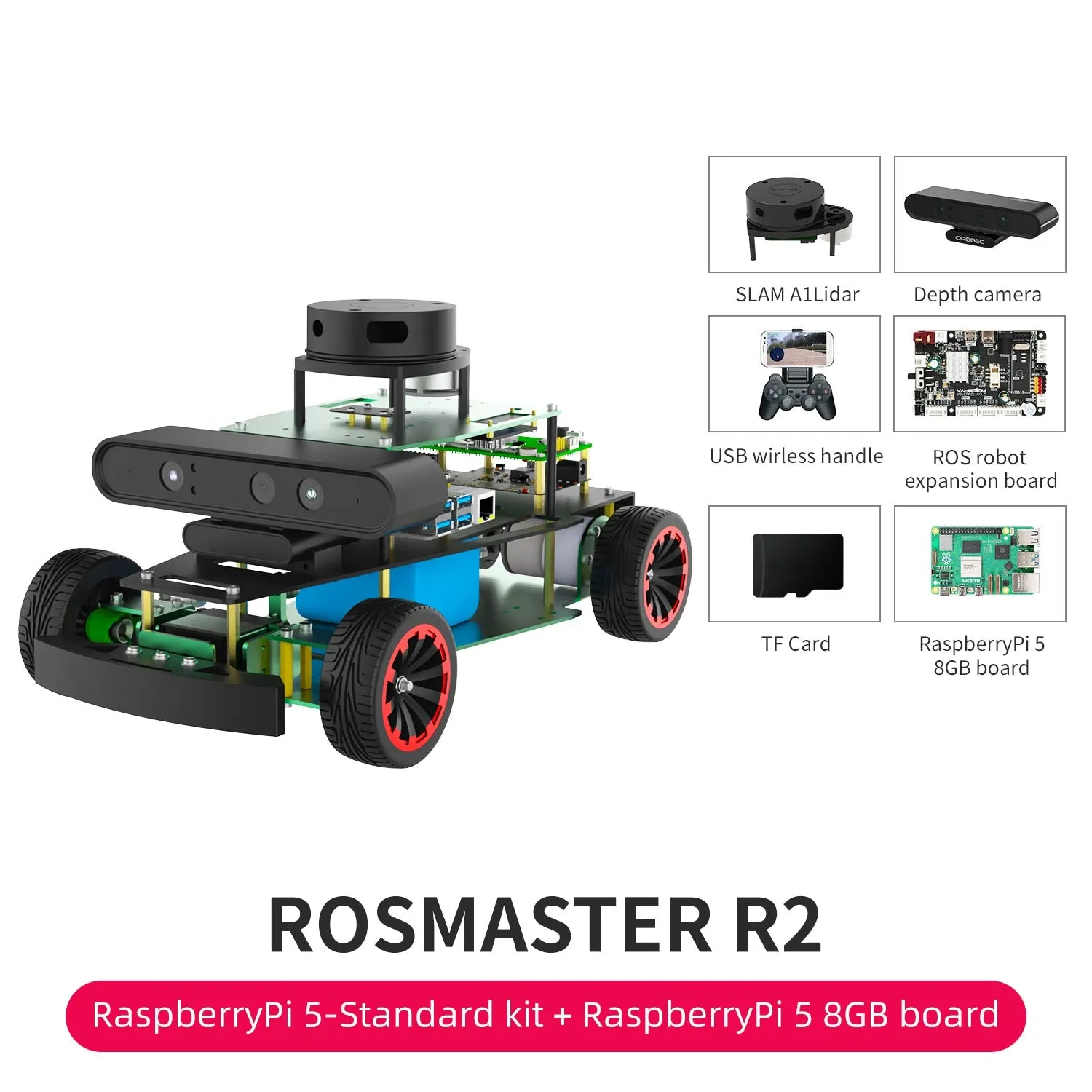 ROSMASTER R2 ROS2 Robot with Ackermann structure for Jetson NANO 4GB/Orin NANO/Orin NX/RPi 5/4B(Max Speed:1.8m/s)